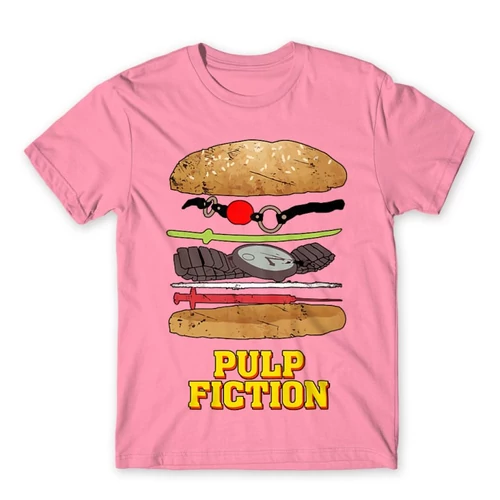 Világos rózsaszín Ponyvaregény férfi rövid ujjú póló - Pulp Fiction burger