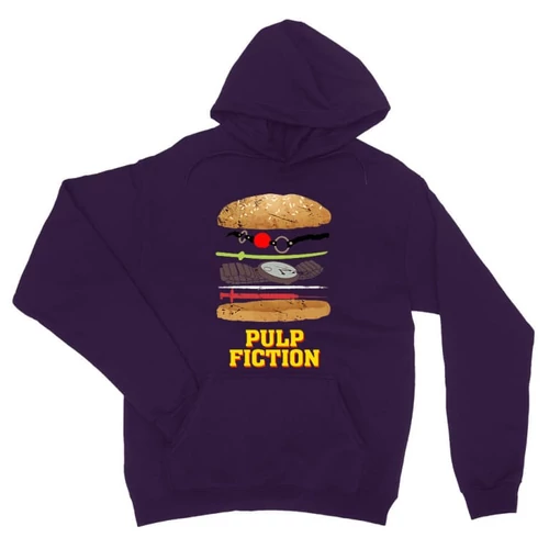 Sötétlila Ponyvaregény unisex kapucnis pulóver - Pulp Fiction burger