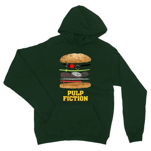 Sötétzöld Ponyvaregény unisex kapucnis pulóver - Pulp Fiction burger