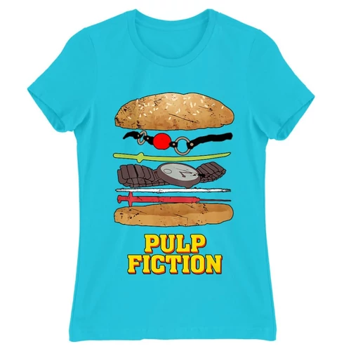 Atollkék Ponyvaregény női rövid ujjú póló - Pulp Fiction burger