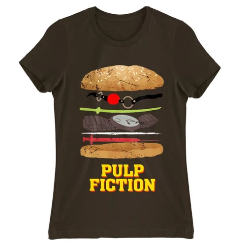 Barna Ponyvaregény női rövid ujjú póló - Pulp Fiction burger