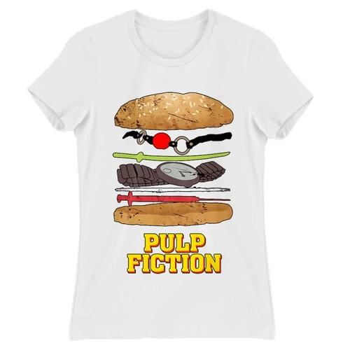 Fehér Ponyvaregény női rövid ujjú póló - Pulp Fiction burger