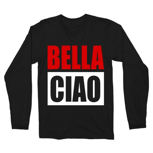 Fekete A nagy pénzrablás férfi hosszú ujjú póló - Bella Ciao