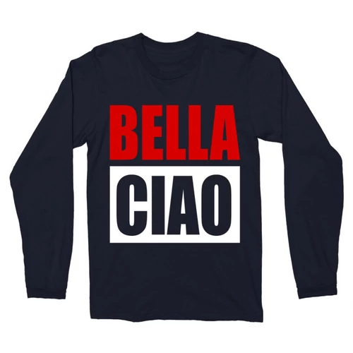 Sötétkék A nagy pénzrablás férfi hosszú ujjú póló - Bella Ciao