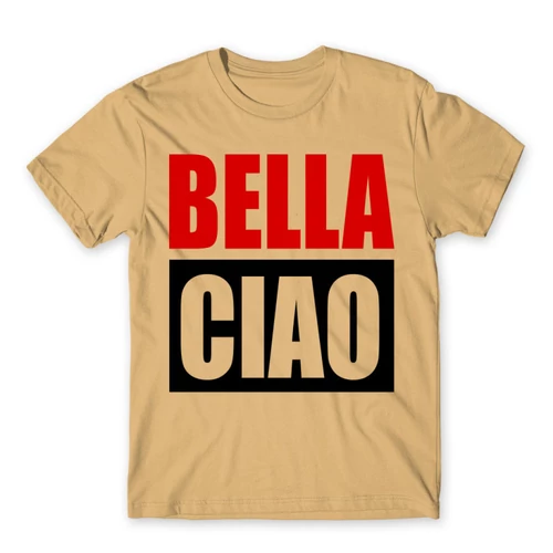 Homok A nagy pénzrablás férfi rövid ujjú póló - Bella Ciao