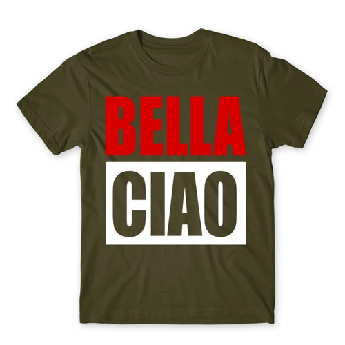 Khaki A nagy pénzrablás férfi rövid ujjú póló - Bella Ciao
