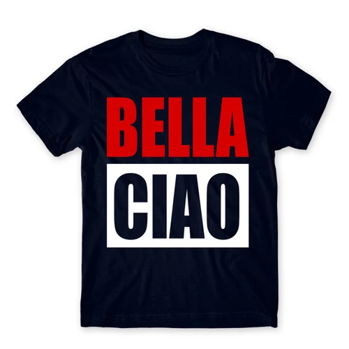Sötétkék A nagy pénzrablás férfi rövid ujjú póló - Bella Ciao