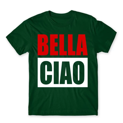 Sötétzöld A nagy pénzrablás férfi rövid ujjú póló - Bella Ciao