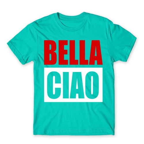 Türkiz A nagy pénzrablás férfi rövid ujjú póló - Bella Ciao