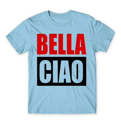 Világoskék A nagy pénzrablás férfi rövid ujjú póló - Bella Ciao