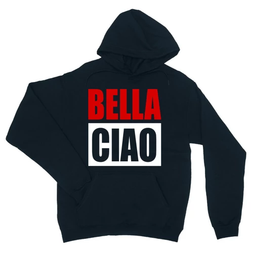 Sötétkék A nagy pénzrablás unisex kapucnis pulóver - Bella Ciao