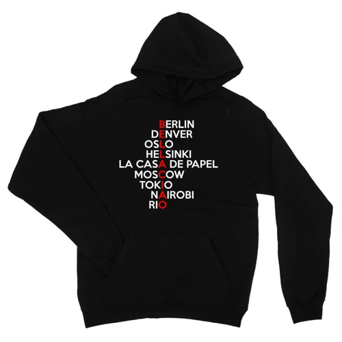 Fekete A nagy pénzrablás unisex kapucnis pulóver - Money Heist Names