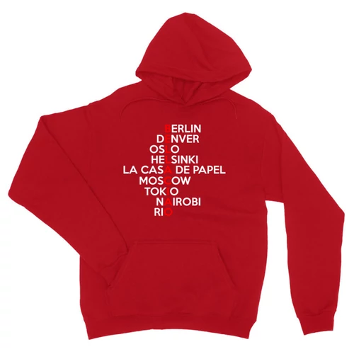 Piros A nagy pénzrablás unisex kapucnis pulóver - Money Heist Names