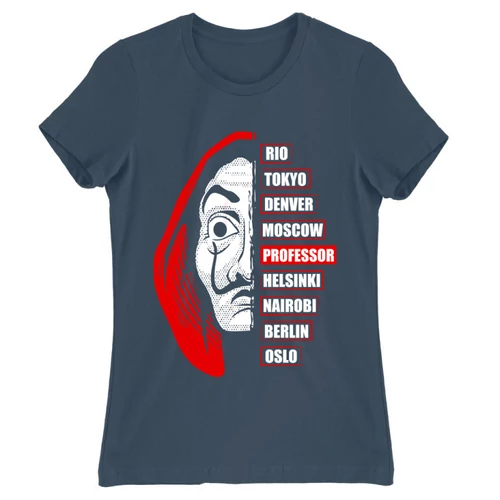 Denim A nagy pénzrablás női rövid ujjú póló - Money Heist Professor