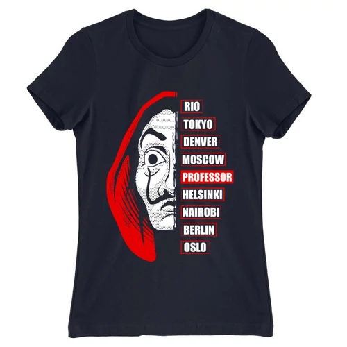 Sötétkék A nagy pénzrablás női rövid ujjú póló - Money Heist Professor