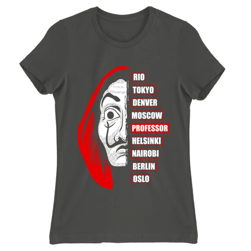 Sötétszürke A nagy pénzrablás női rövid ujjú póló - Money Heist Professor