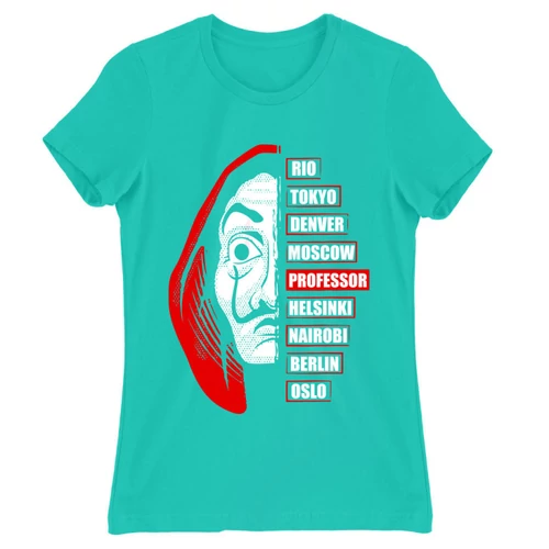 Türkiz A nagy pénzrablás női rövid ujjú póló - Money Heist Professor