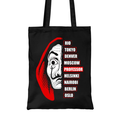 Fekete  A nagy pénzrablás vászontáska - Money Heist Professor