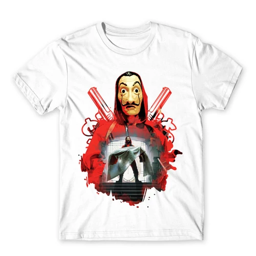 Fehér A nagy pénzrablás férfi rövid ujjú póló - Money Heist Staircase