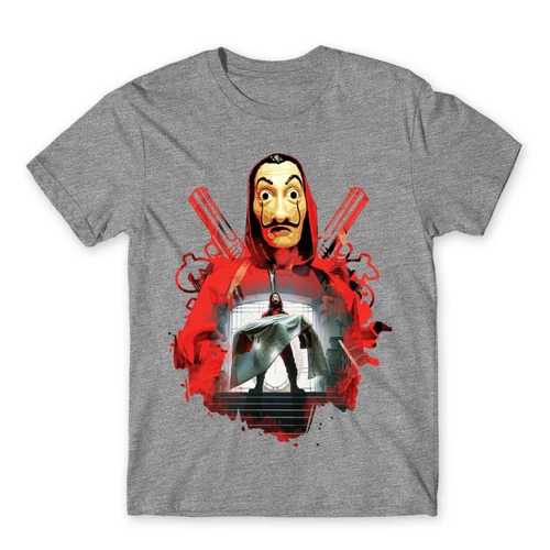 Sportszürke A nagy pénzrablás férfi rövid ujjú póló - Money Heist Staircase