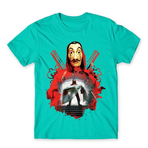 Türkiz A nagy pénzrablás férfi rövid ujjú póló - Money Heist Staircase