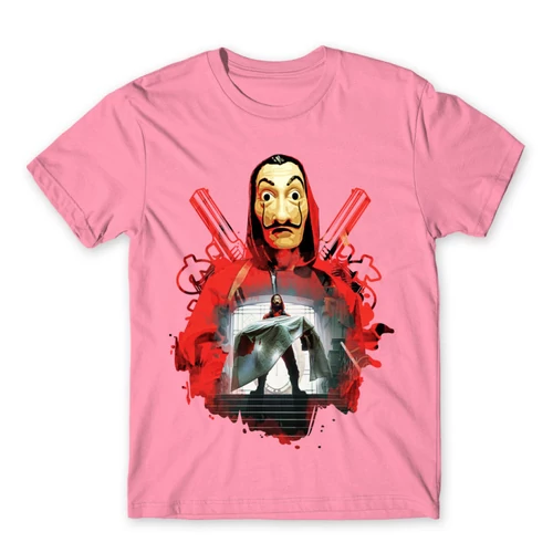 Világos rózsaszín A nagy pénzrablás férfi rövid ujjú póló - Money Heist Staircase