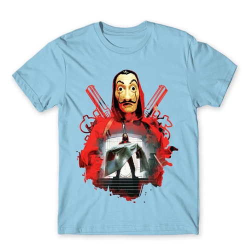 Világoskék A nagy pénzrablás férfi rövid ujjú póló - Money Heist Staircase