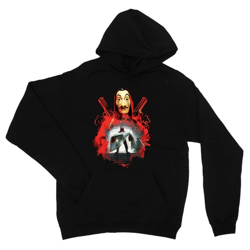 Fekete A nagy pénzrablás unisex kapucnis pulóver - Money Heist Staircase