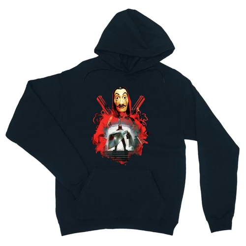 Sötétkék A nagy pénzrablás unisex kapucnis pulóver - Money Heist Staircase