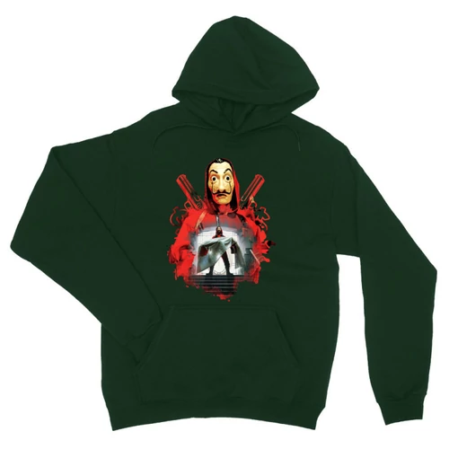 Sötétzöld A nagy pénzrablás unisex kapucnis pulóver - Money Heist Staircase