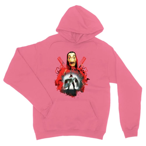 Világos rózsasín A nagy pénzrablás unisex kapucnis pulóver - Money Heist Staircase