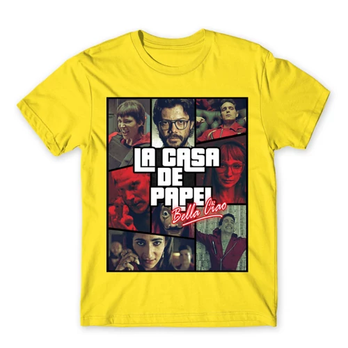 Citromsárga A nagy pénzrablás férfi rövid ujjú póló - La casa de papel GTA