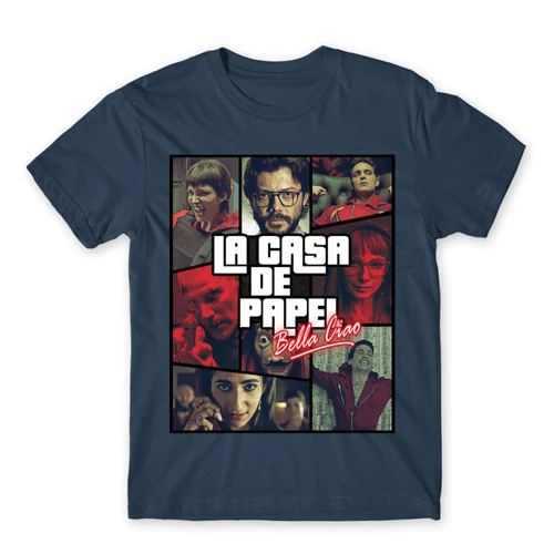 Denim A nagy pénzrablás férfi rövid ujjú póló - La casa de papel GTA