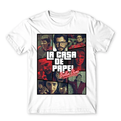 Fehér A nagy pénzrablás férfi rövid ujjú póló - La casa de papel GTA