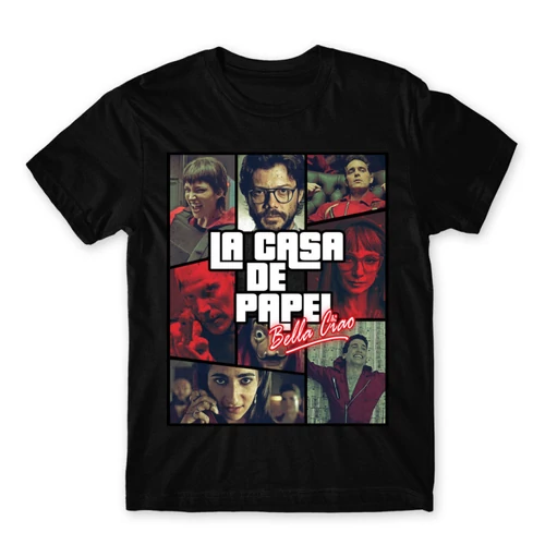 Fekete A nagy pénzrablás férfi rövid ujjú póló - La casa de papel GTA