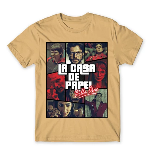 Homok A nagy pénzrablás férfi rövid ujjú póló - La casa de papel GTA