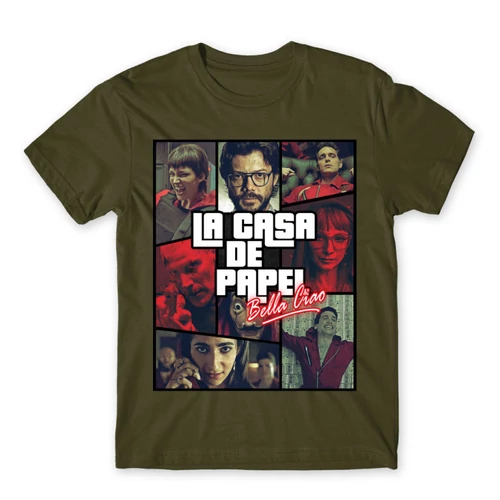 Khaki A nagy pénzrablás férfi rövid ujjú póló - La casa de papel GTA