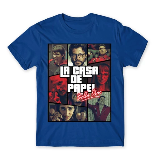 Királykék A nagy pénzrablás férfi rövid ujjú póló - La casa de papel GTA