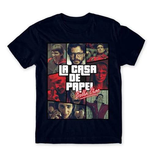 Sötétkék A nagy pénzrablás férfi rövid ujjú póló - La casa de papel GTA