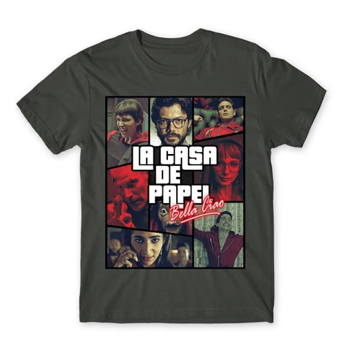 Sötétszürke A nagy pénzrablás férfi rövid ujjú póló - La casa de papel GTA