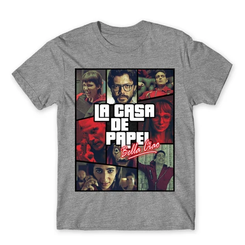 Sportszürke A nagy pénzrablás férfi rövid ujjú póló - La casa de papel GTA