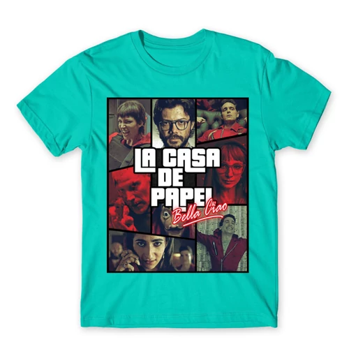 Türkiz A nagy pénzrablás férfi rövid ujjú póló - La casa de papel GTA