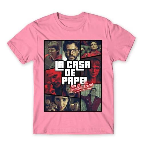 Világos rózsaszín A nagy pénzrablás férfi rövid ujjú póló - La casa de papel GTA