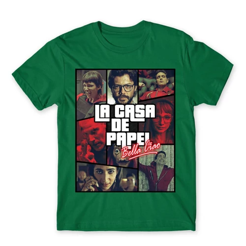 Zöld A nagy pénzrablás férfi rövid ujjú póló - La casa de papel GTA