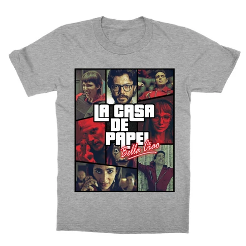 Sportszürke A nagy pénzrablás gyerek rövid ujjú póló - La casa de papel GTA