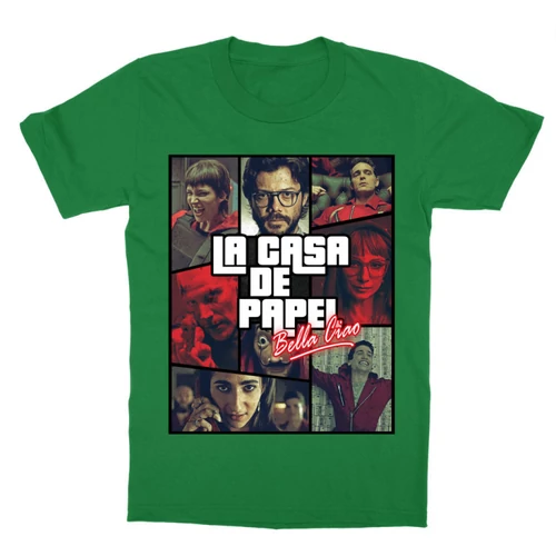 Zöld A nagy pénzrablás gyerek rövid ujjú póló - La casa de papel GTA