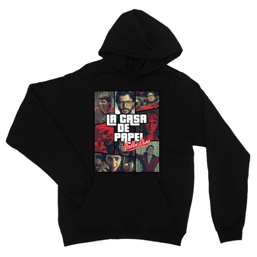 Fekete A nagy pénzrablás unisex kapucnis pulóver - La casa de papel GTA
