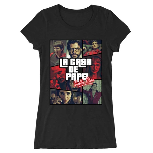 Fekete A nagy pénzrablás női hosszított póló - La casa de papel GTA
