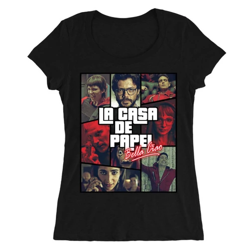 Fekete A nagy pénzrablás női O-nyakú póló - La casa de papel GTA