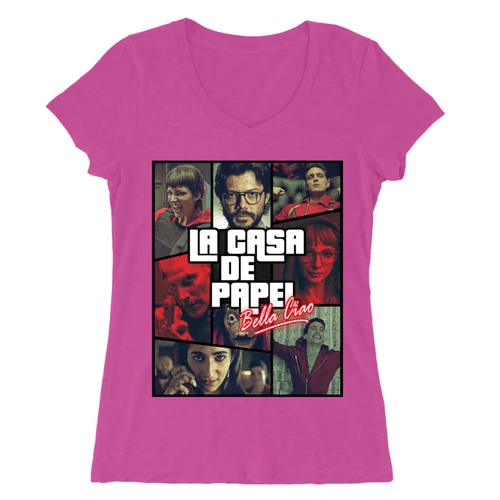 Pink A nagy pénzrablás női V-nyakú póló - La casa de papel GTA